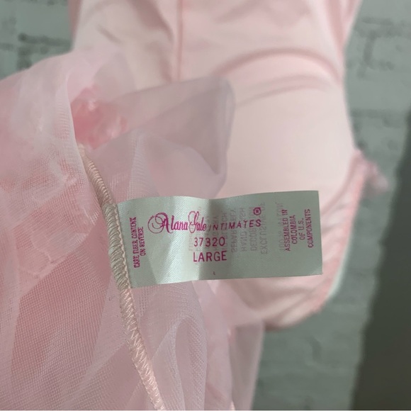 Alana Gale Intimates Nylon Pink Lace Ruffle Two Piece Teddy Robe Lingerie Set L - Picture 9 of 15